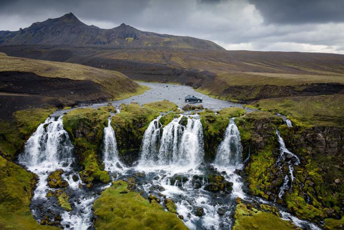 Drone: Bláfjallafoss waterfall
